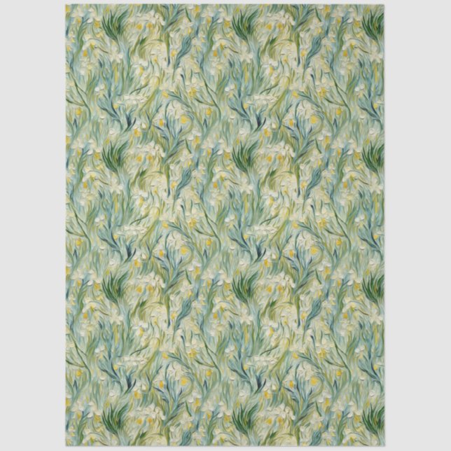 Wild Iris Ivory Green Yellow Tissue Paper (Front)