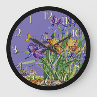 Wild Irises in Watercolor Backward Clock