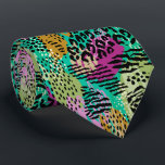Wild Jungle Animal Print on Bright Abstract Colour Tie<br><div class="desc">Exotic wild animal prints - spots, stripes, leopard, cheetah, zebra - on bright colour splash of fuchsia, pink, lime green, pale green, turquoise, teal, gold, tan and ivory, this men's neck tie is cool for the office, a night on the town, a wedding, your own wedding ceremony, for the groom...</div>