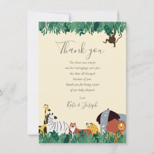 Wild Jungle Animals Baby Shower Thank You Poem Card