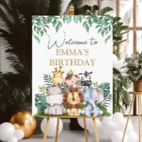 Wild Jungle Animals Birthday Welcome Sign
