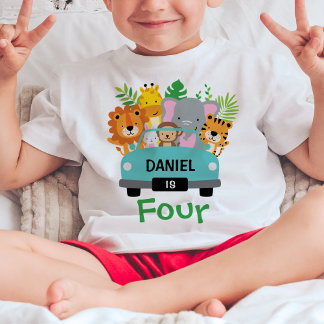Wild Jungle Animals Boy 4th Birthday Personalised Baby T-Shirt
