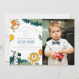 Wild Jungle Animals Kids Photo Birthday Invite