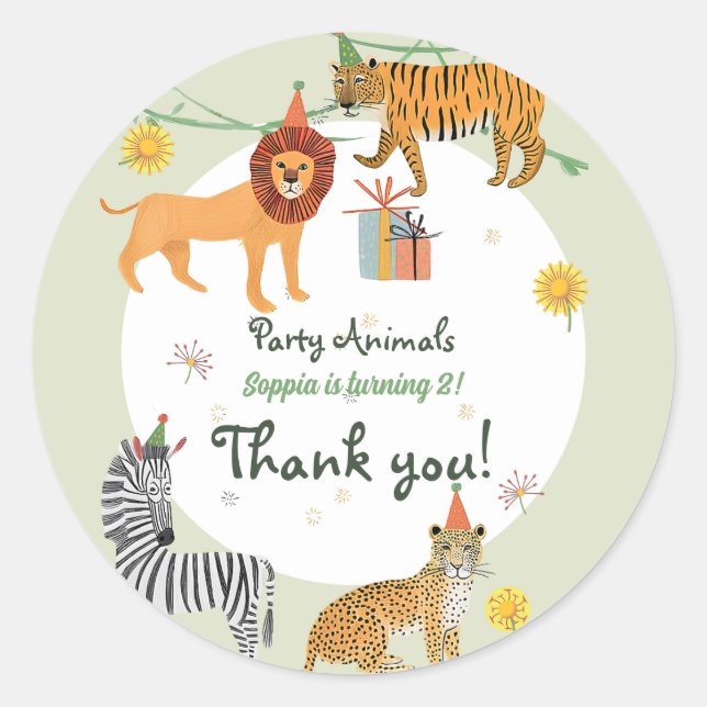 Wild Jungle Birthday Classic Round Sticker (Front)