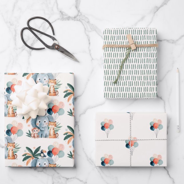 Wild Jungle Birthday Party Pattern Wrapping Paper Sheet (Front)