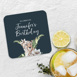 Wild Jungle Leopard Adult Birthday Party  Square Paper Coaster