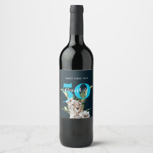 Wild Jungle Leopard Blue 50th Birthday Funny  Wine Label