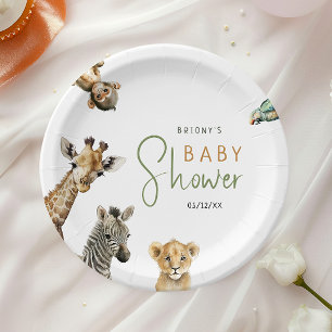 Wild Jungle Safari Animals Baby Shower Paper Plate