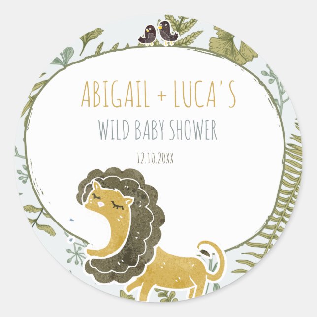 Wild Jungle Safari Animals Botanical Baby Shower Classic Round Sticker (Front)