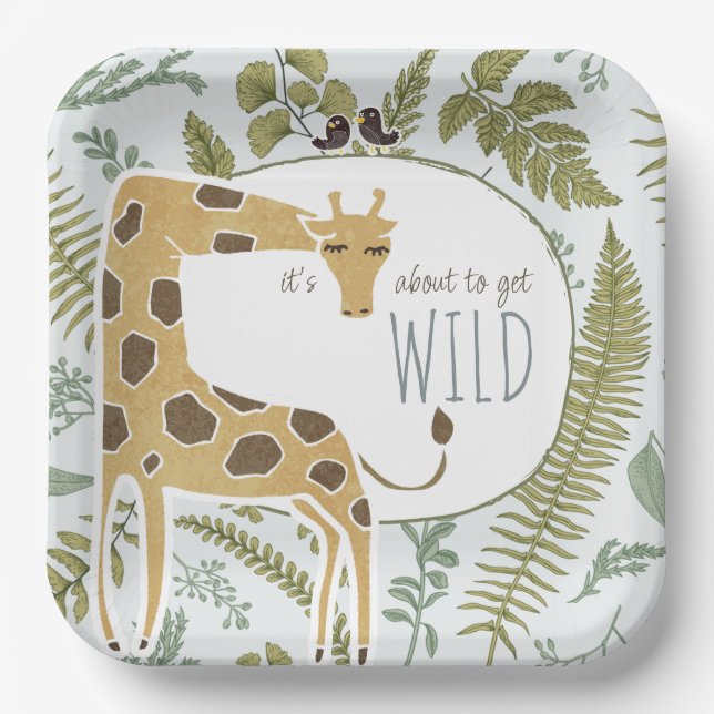 Wild Jungle Safari Animals Botanical Baby Shower Paper Plate (Front)