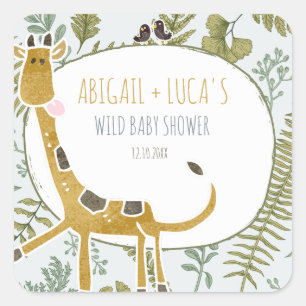 Wild Jungle Safari Animals Botanical Baby Shower Square Sticker
