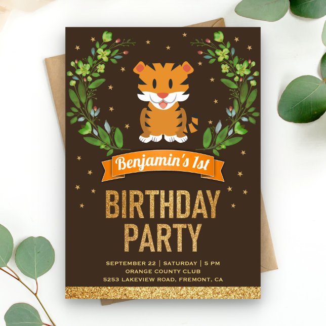 Wild Jungle Safari Cute Baby Tiger Birthday Party Invitation (Creator Uploaded)