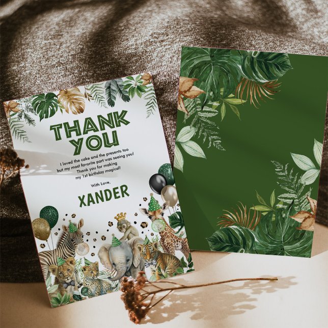 Wild Jungle Safari Party Animals Boy Birthday Thank You Card (Creator Uploaded)
