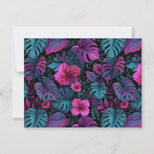 "Wild Jungle" Seamless Pattern with Neon Hibiscus Postcard
