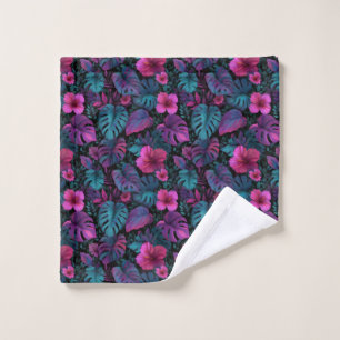 "Wild Jungle" Seamless Pattern with Neon Hibiscus Wash Cloth