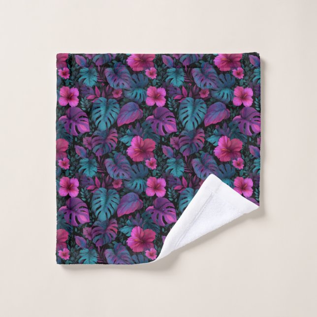 "Wild Jungle" Seamless Pattern with Neon Hibiscus Wash Cloth (Wash Cloth)
