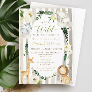 Wild Jungle Wreath Safari Animals Boy Baby Shower Invitation