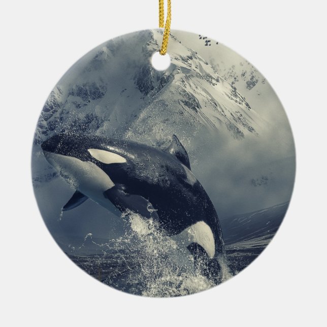 Wild Killer Whale Jumping Ceramic Ornament (Front)