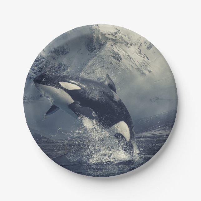 Wild Killer Whale Jumping Paper Plate (Front)