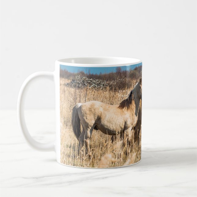 Wild Konik ponies Wicken Fen Cambridgeshire UK Coffee Mug (Left)