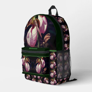 Wild Lady Slipper Orchid Flowers Personalised Printed Backpack