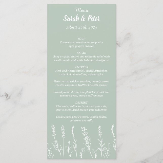 Wild Lavender Wedding Flat Menu (Front)
