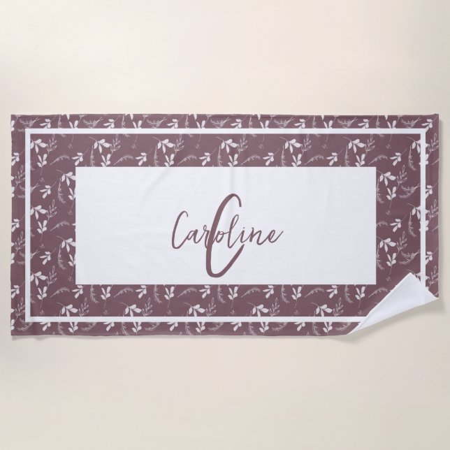 Wild Leaf Doodles Monogram  Beach Towel (Front)