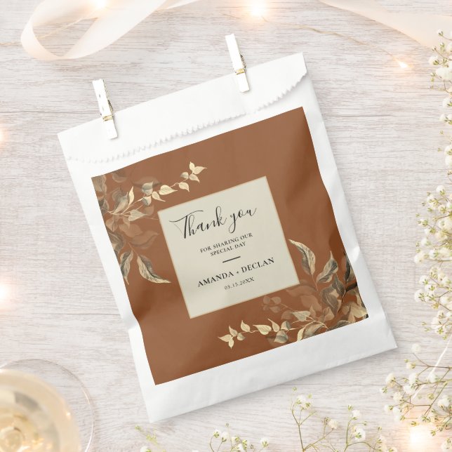 Wild Leaves Terra Cotta Floral Wedding Favour Bag (Clipped)