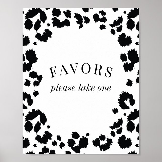 Wild Leopard Black White Favours Sign (Front)