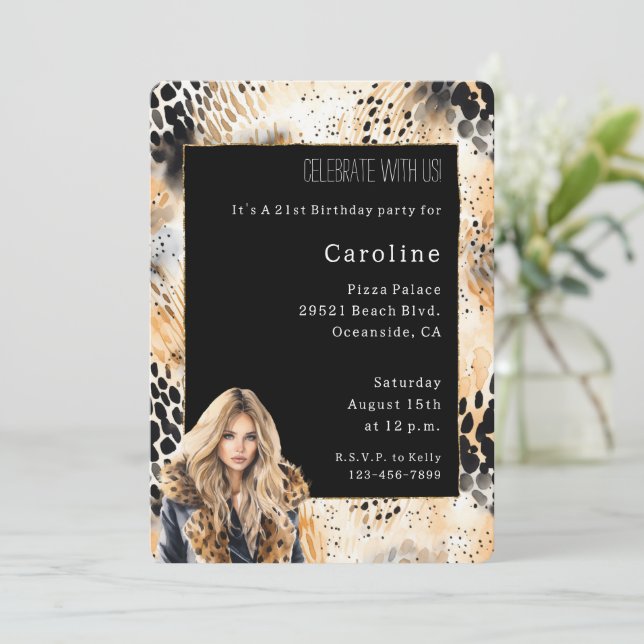 Wild Leopard Blonde Female Coat Animal Birthday   Invitation (Standing Front)