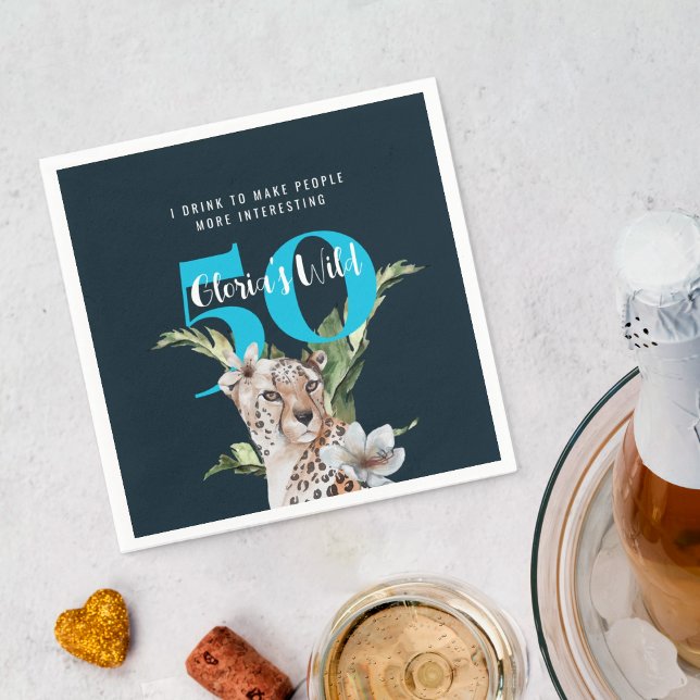 Wild Leopard Blue 50th Birthday Funny Napkin (Creator Uploaded)