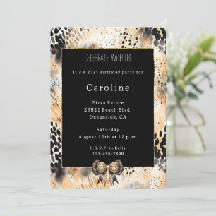 Wild Leopard Bow Animal Print Birthday   Invitation
