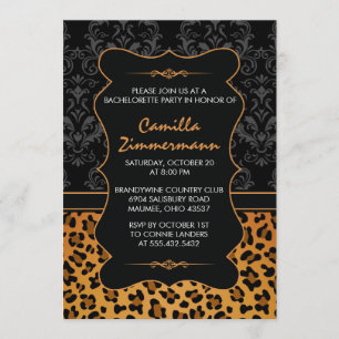 Wild Leopard & Fancy Damask Bachelorette Party Invitation