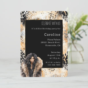 Wild Leopard Female Coat Animal Birthday Invitation