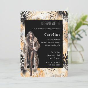 Wild Leopard Female Coat Animal Birthday Invitation