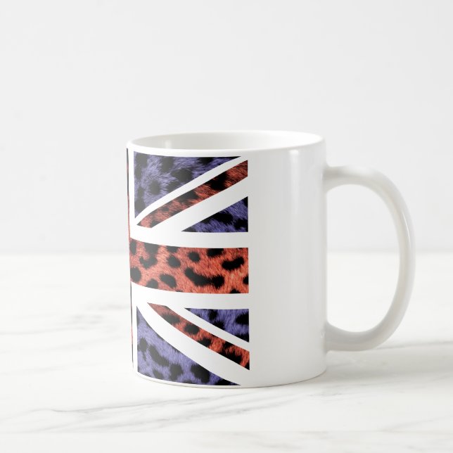 Wild Leopard Fur Pattern Jack British(UK) Flag Coffee Mug (Right)