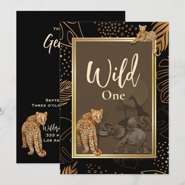 Wild leopard gold shower black invitatios  invitation (Front/Back)