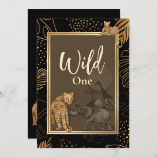 Wild leopard gold shower black invitatios invitation