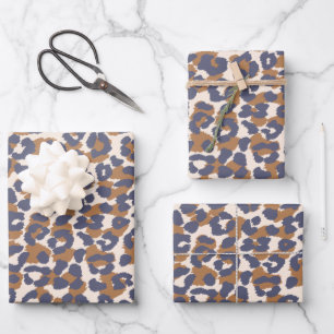 Wild Leopard Pattern-Blue and Brown- Wrapping Paper Sheet
