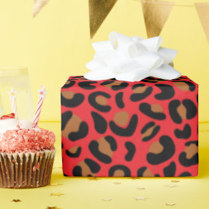 Wild Leopard Pattern Engagement Gift Red Seamless Wrapping Paper