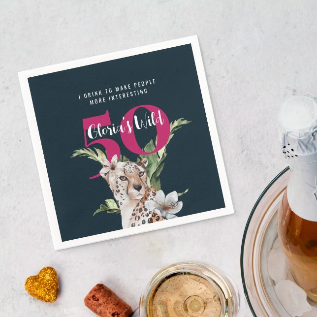 Wild Leopard Pink 50th Birthday Funny Napkin (Creator Uploaded)