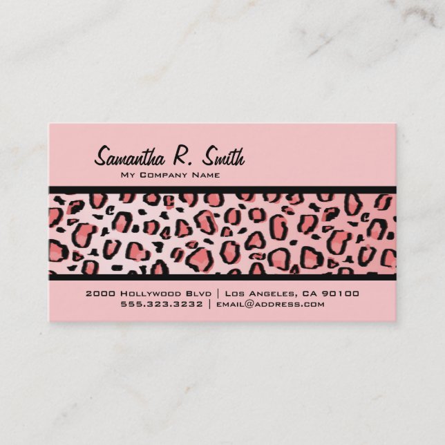 Wild Leopard Print Stripe Pink Business Card (Front)
