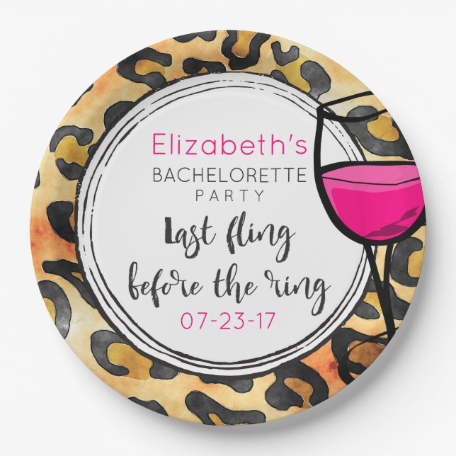 Wild Leopard Spots Pattern Last Fling Bachelorette Paper Plate (Front)