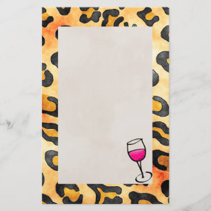 Wild Leopard Spots Pattern with Wine Glass Stationery