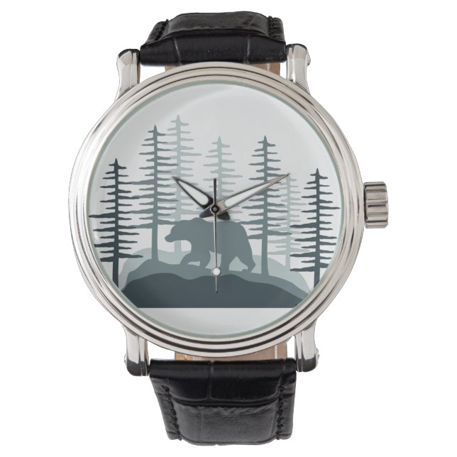 Wild life jingle Pine trees print Minimalist Trive Watch (Front)