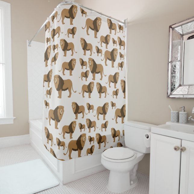Wild Lion Animal Pattern Shower Curtain (In Situ)