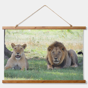 Wild Lion Couple on the Jungle Hanging Tapestry