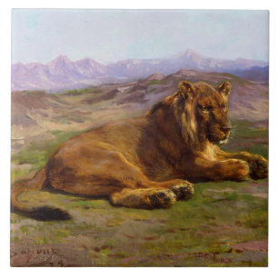 Wild Lion in an African Safari Landscape Ceramic Tile