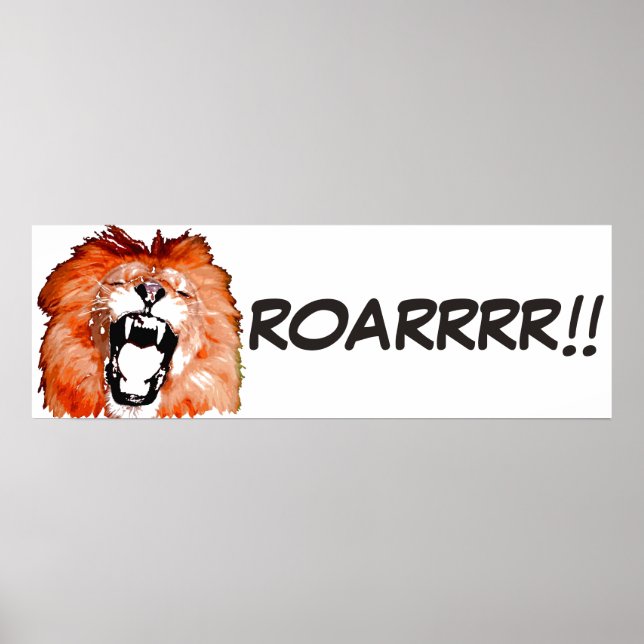 Wild Lion Pop Art Comic Style Roar Script Poster (Front)