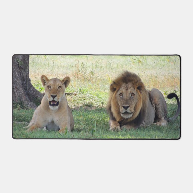 Wild Lions in the Jungle Desk Mat (Front)